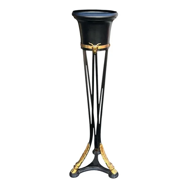 1970s Neo-Classical Style Tole & Brass Planter / Stand With Rams and Hooves