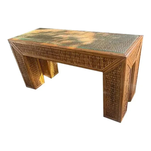 1970s Rattan Console Table