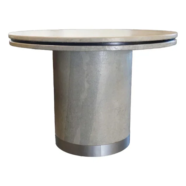 1970s Round Midcentury Pedestal Dining Table With Lacquered Rice Paper Finish Imo Karl Springer