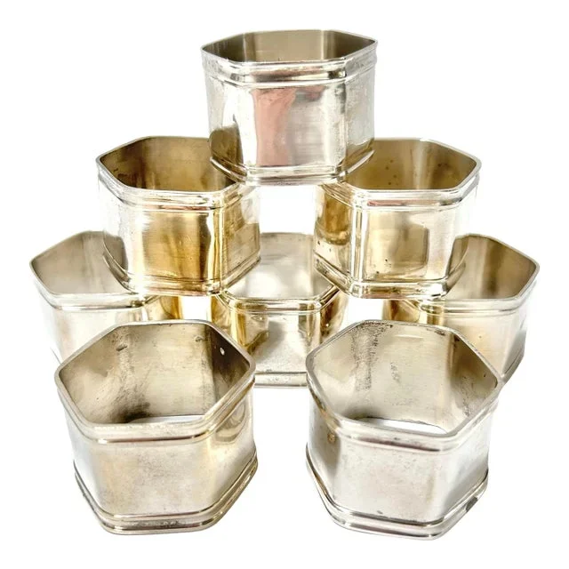 1970s Silverplate Hexagonal Napkin Rings – Set of 8