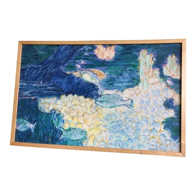 1970s Textural Seascape Oil Painting Chicago Artist Molly Schiff, Framed