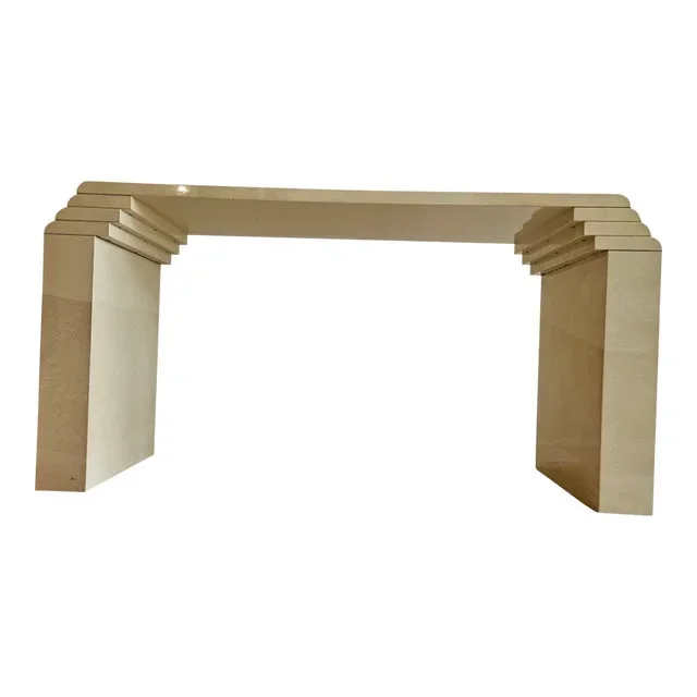 1970s Vintage Faux Goat Skin Deco Console Hall Table Karl Springer Style Server