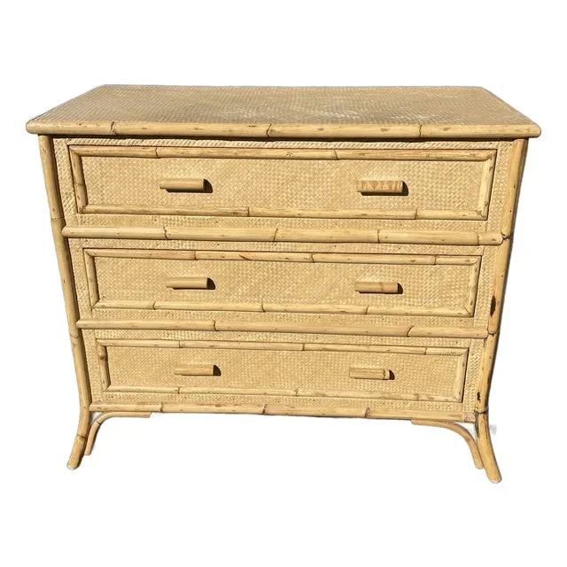 1970s Vintage Grasscloth and Bamboo Suburst Dresser