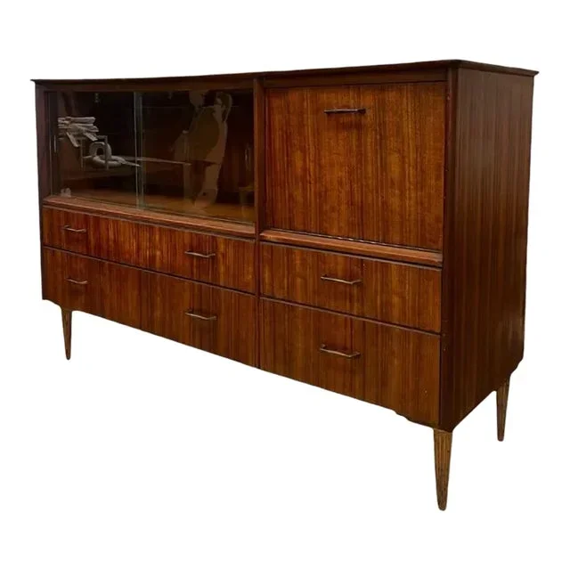 1970s Vintage Mid Century Modern Credenza or Bar Cabinet Walnut Toned Wood Uk Import.