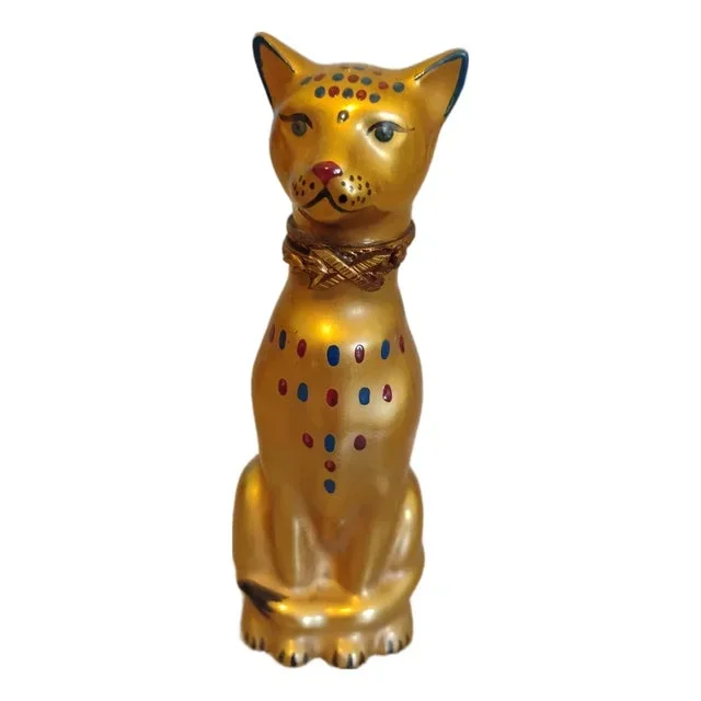 1980s Chamart Peint Main Limoges France Golden Cheetah Trinket Box