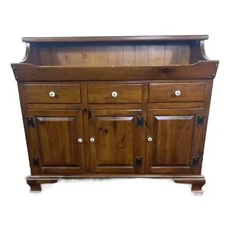 1980s Ethan Allen by Baumritter Antique Pine Sideboard Buffet Vintage Country Server Cabinet