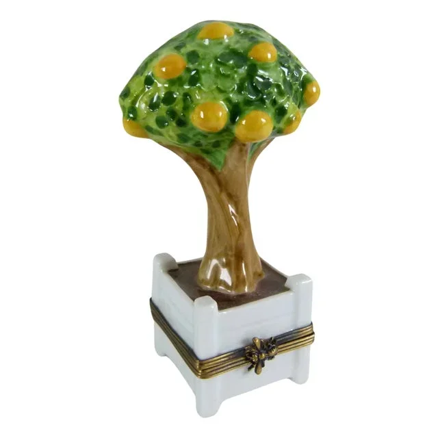 1980s Limoges Peint Main Orange Tree in Planter Trinket Box by Chamart Exclusif