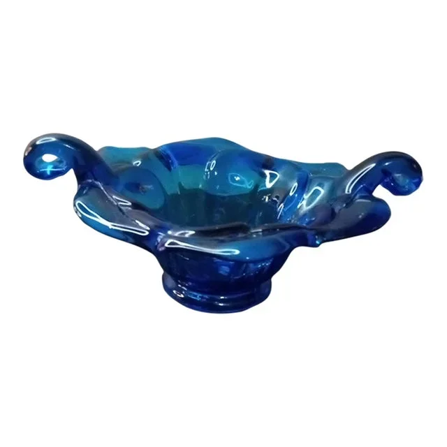 1980s Teal Glass Amphora Bowl Made in Italy