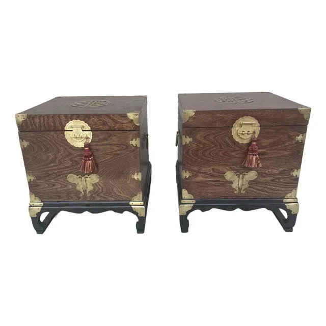 1980s Vintage Chinoiserie Storage Trunk Chests – A Pair