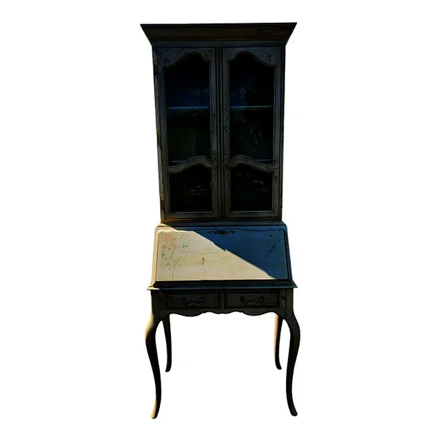 1990s Ethan Allen Secretary Desk French Country Paint Decorated