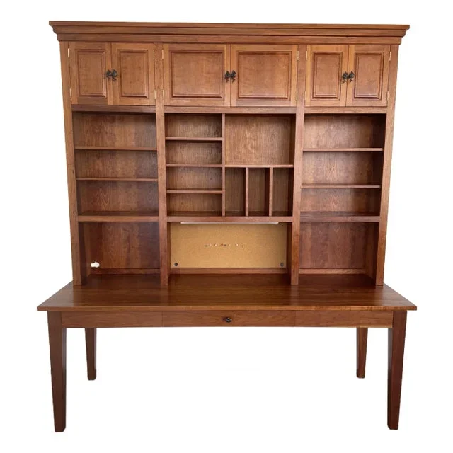 1990s Homestead Heritage Solid Cherry Executive Hutch Desk