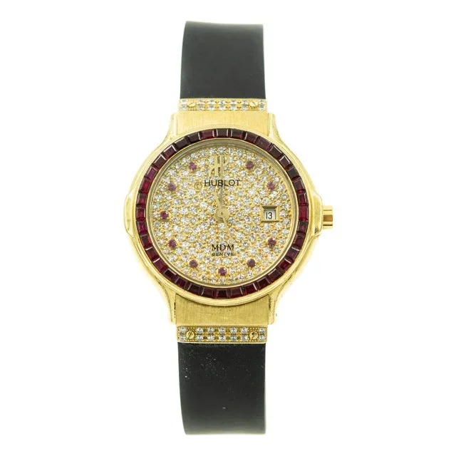 1990s Rare Ladies Hublot Ruby Diamond 18k Gold Wrist Watch Ref. 139.10.6