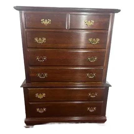 1990s Tall Mahogany Chest of Drawers – Polished Brass Hardware