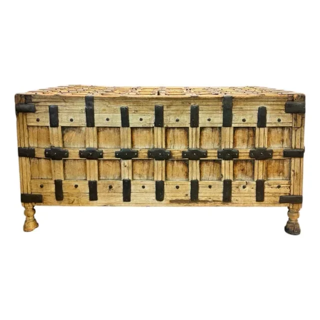 19th Century Anglo-Indian Iron-Bound Dowry Chest With Partial Opening