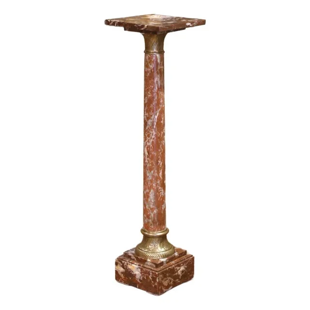 19th Century French Napoleon III Carved Marble and Bronze Selette Pedestal Table