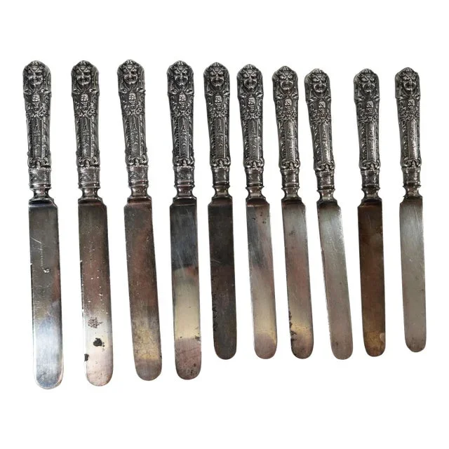 19th Century Group of 10 Rare Reed and Barton Silverplate Knives in Renaissance Pattern