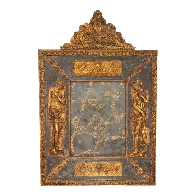 19th Century Italian Baroque Style Giltwood and Gesso Mirror With Verre Églomisé