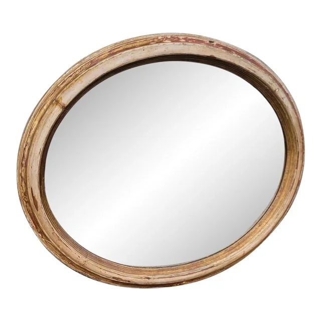 19th Century Rustic American Oval Wall Mirror – Heavy Wood Frame, New Glass