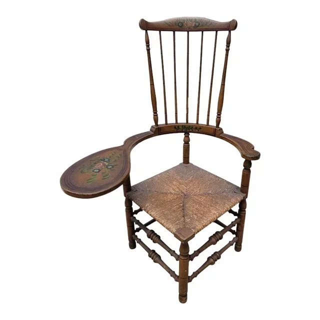 19Thc Original Paint Decorated Writing Arm Windsor Chair