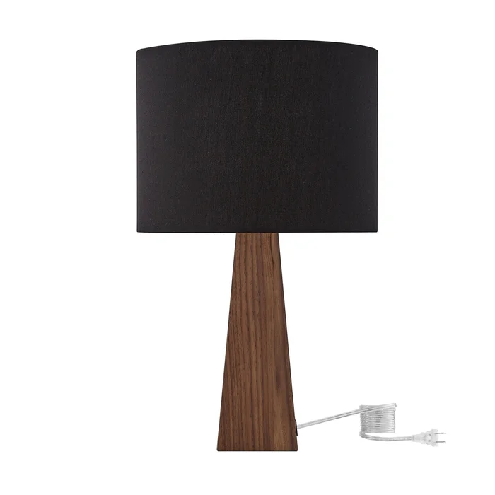 20″ Black Solid Wood USB Table Lamp with Black Drum Shade