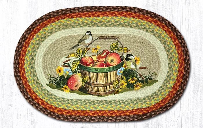 20″ x 30″ Apples and Chickadee Birds Jute Oval Rug by Sandy Clough