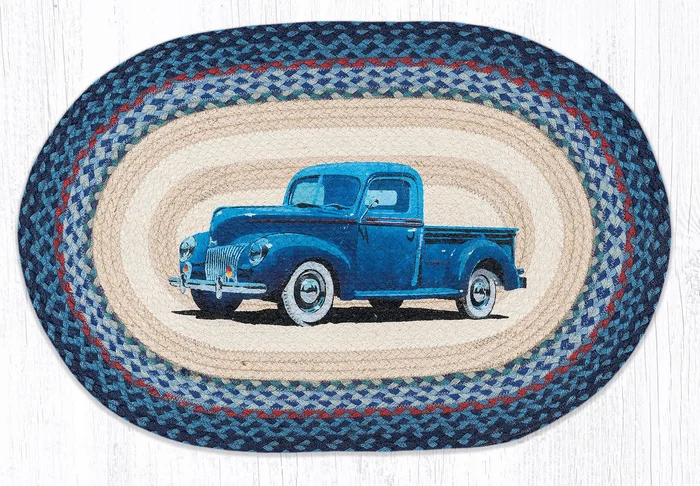 20″ x 30″ Blue Truck Braided Jute Oval Rug