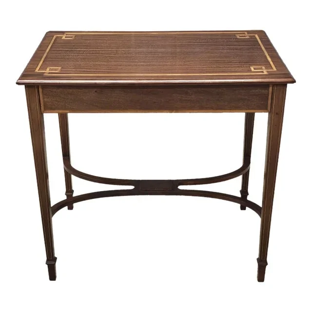 20th Century Edwardian Style Satinwood Inlaid Mahogany Stretcher CenterTable