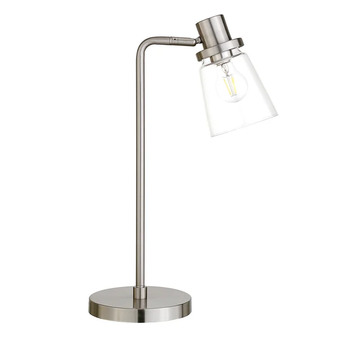 21″ Nickel Metal Arched Table Lamp with Clear Cone Shade