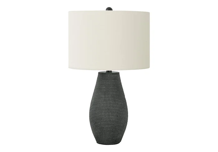 24″ Black Round Table Lamp with Ivory Drum Shade