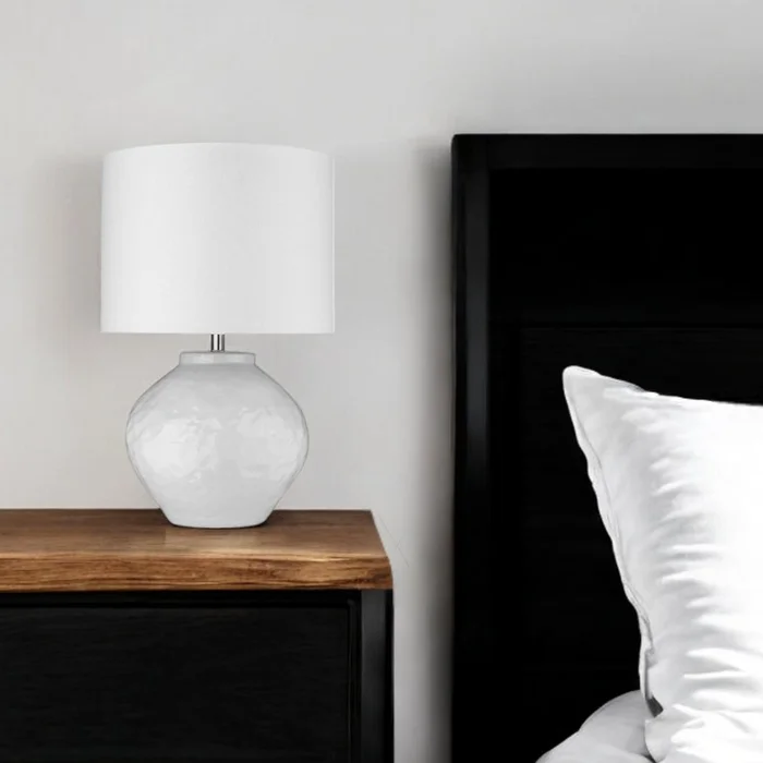 26″ White Ceramic Table Lamp with White Drum Shade