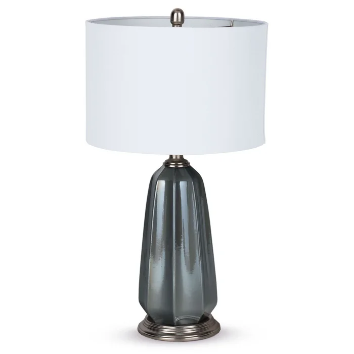 28″ Blue Gray Ceramic LED Table Lamp with White Drum Shade