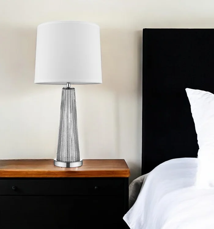 29″ Silver Glass Buffet Lamp with Off White Empire Shade