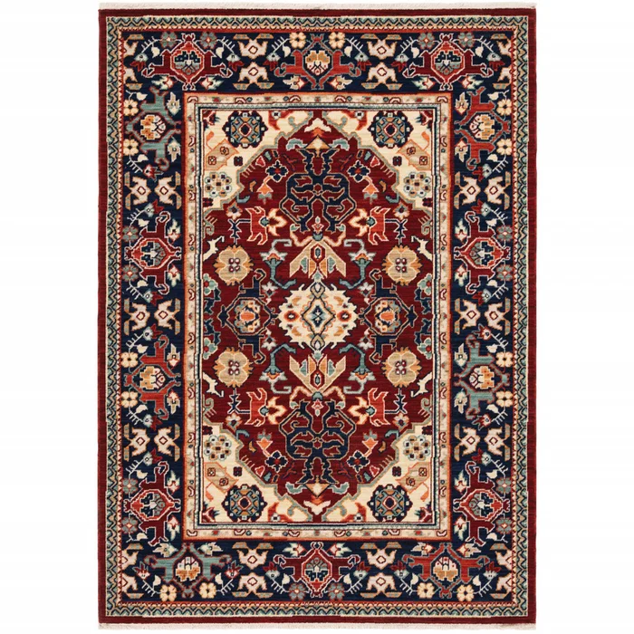 3′ x 5′ Red Blue Orange and Beige Oriental Power Loom Stain Resistant Area Rug