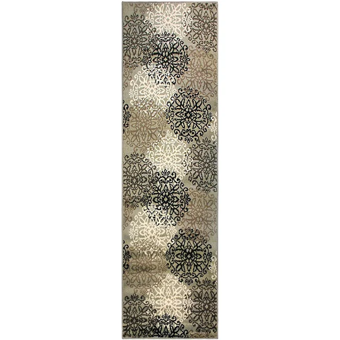 3′ x 8′ Blue and Gray Medallion Power Loom Stain Resistant Runner Rug
