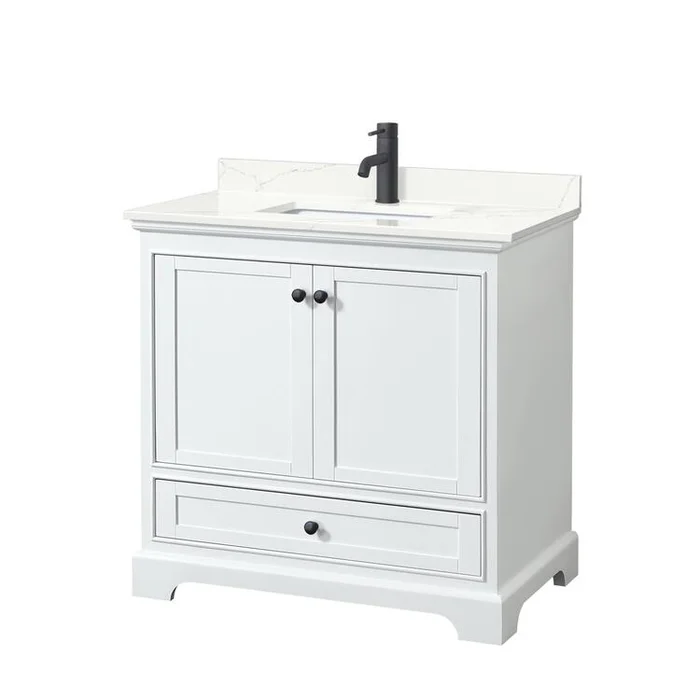 36 Inch Single Bathroom Vanity in White & Quartz Countertop