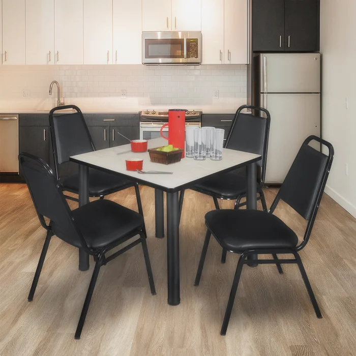 36 Square Breakroom Table Maple Black & Stack Restaurant Chairs Set of 4 Black – Regency Seating
