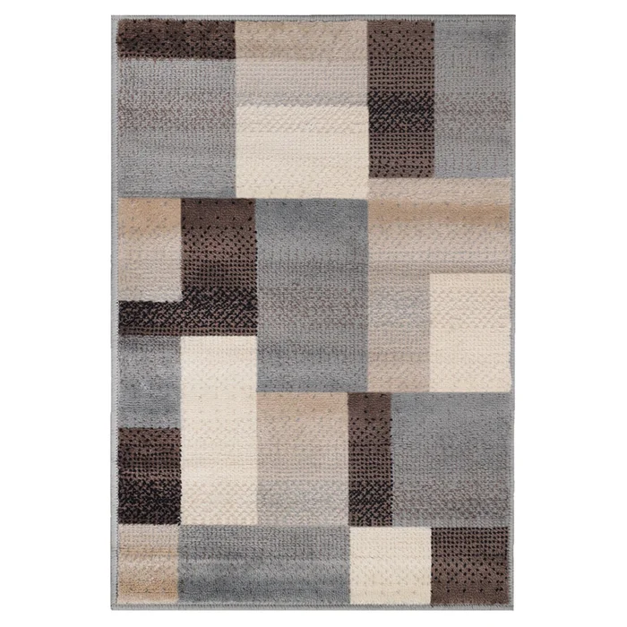 4′ x 6′ Grey-Brown Patchwork Power Loom Stain Resistant Area Rug