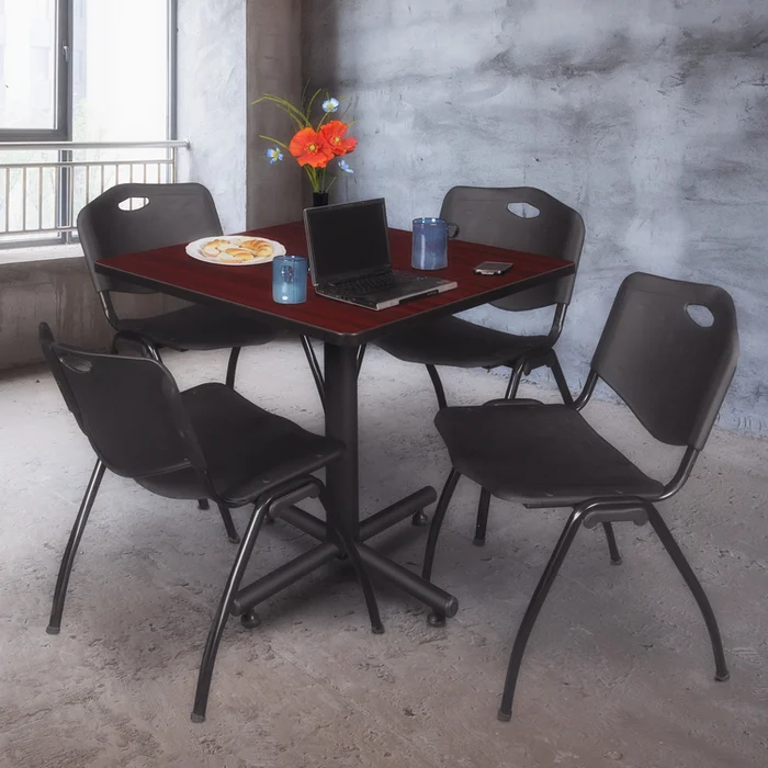 42 Square Mahogany Breakroom Table with 4 Black Stack ‘M’ Chairs – Regency Seating