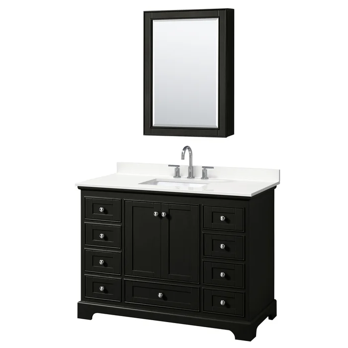 48 Espresso Bathroom Vanity Quartz Countertop Chrome Trim