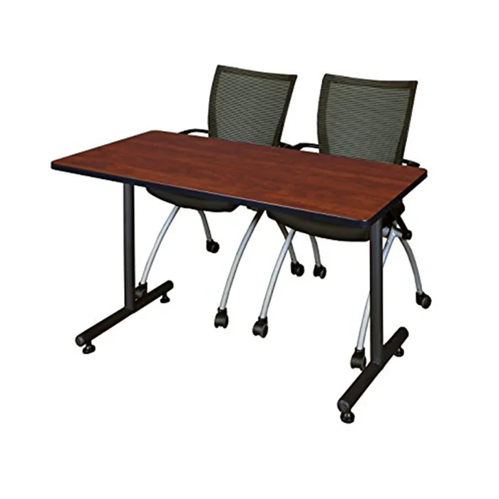 48 Training Table w/2 Black Apprentice Chairs – Cherry Wood – Regency Seating