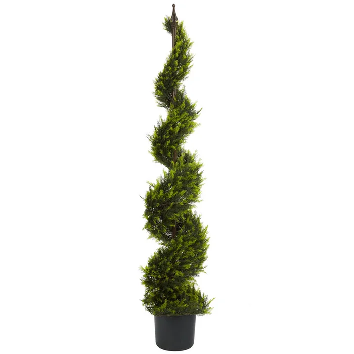 5ft Green Cypress Spiral Tree Plant Faux Live – Nearly Natural