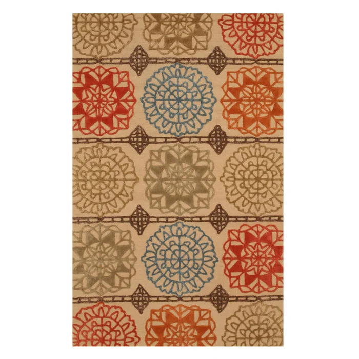6′ Round Modern Geometric Wool Area Rug Beige 0.5 Pile – Eorc