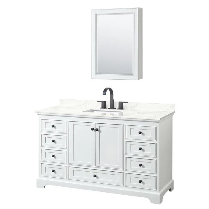 60 Inch White Bathroom Vanity Giotto Quartz Countertop Square Sink