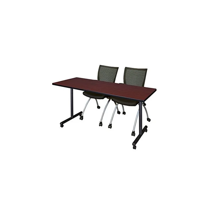 66″ x 24″ Kobe Mobile Training Table- Mahogany & 2 Apprentice Chairs- Black