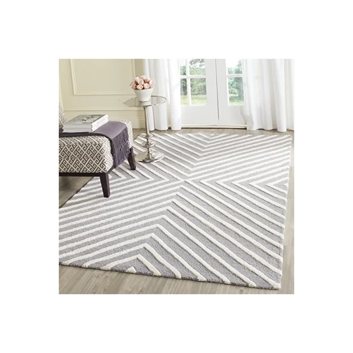 7×5 Medium Rectangle Wool Area Rug Silver/Ivory Contemporary – Safavieh