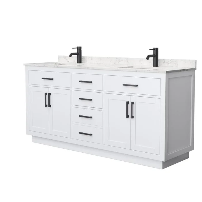 72 Double Bathroom Vanity White Carrara Marble Countertop