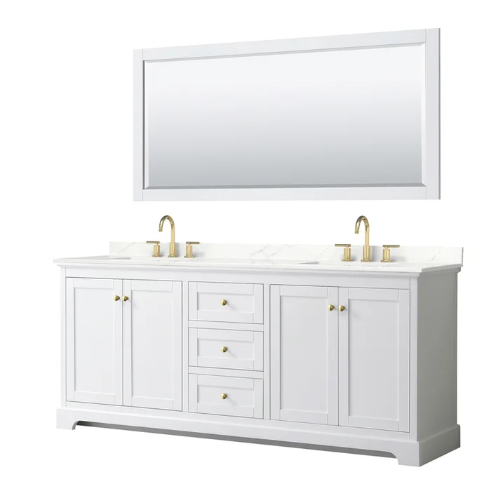 80 Inch Double Bathroom Vanity with White Finish and Quartz Countertop