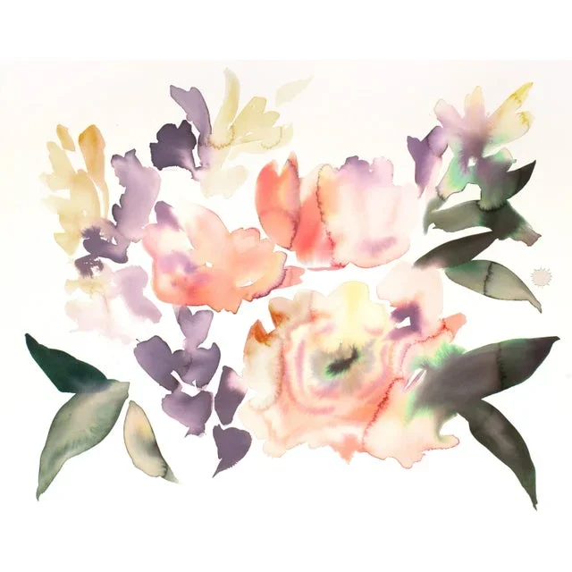 “Abstract Floral No. 3” Contemporary Original Botanical Flowers Watercolor Painting by Elizabeth Becker