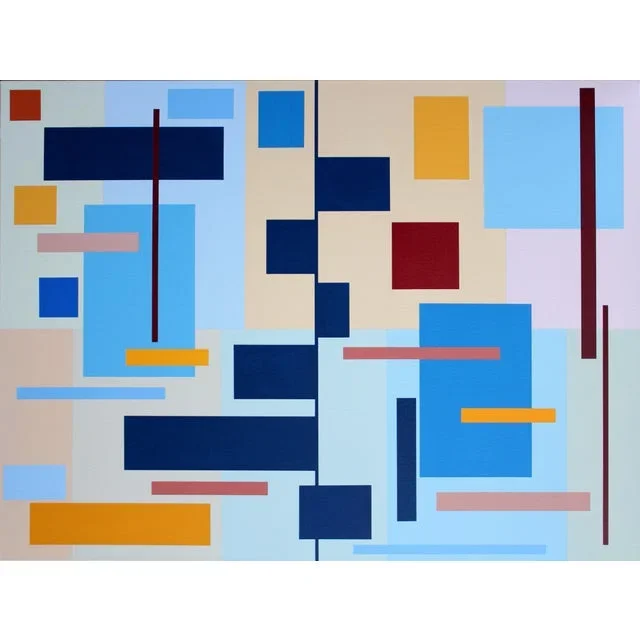 “Barchart Composition” Contemporary Geometric Hard Edge Acrylic Painting by Sassoon Kosian