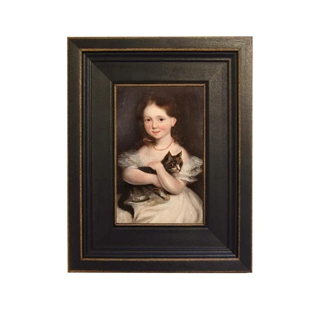“Girl With Cat” Contemporary Reproduction Print on Canvas, Framed